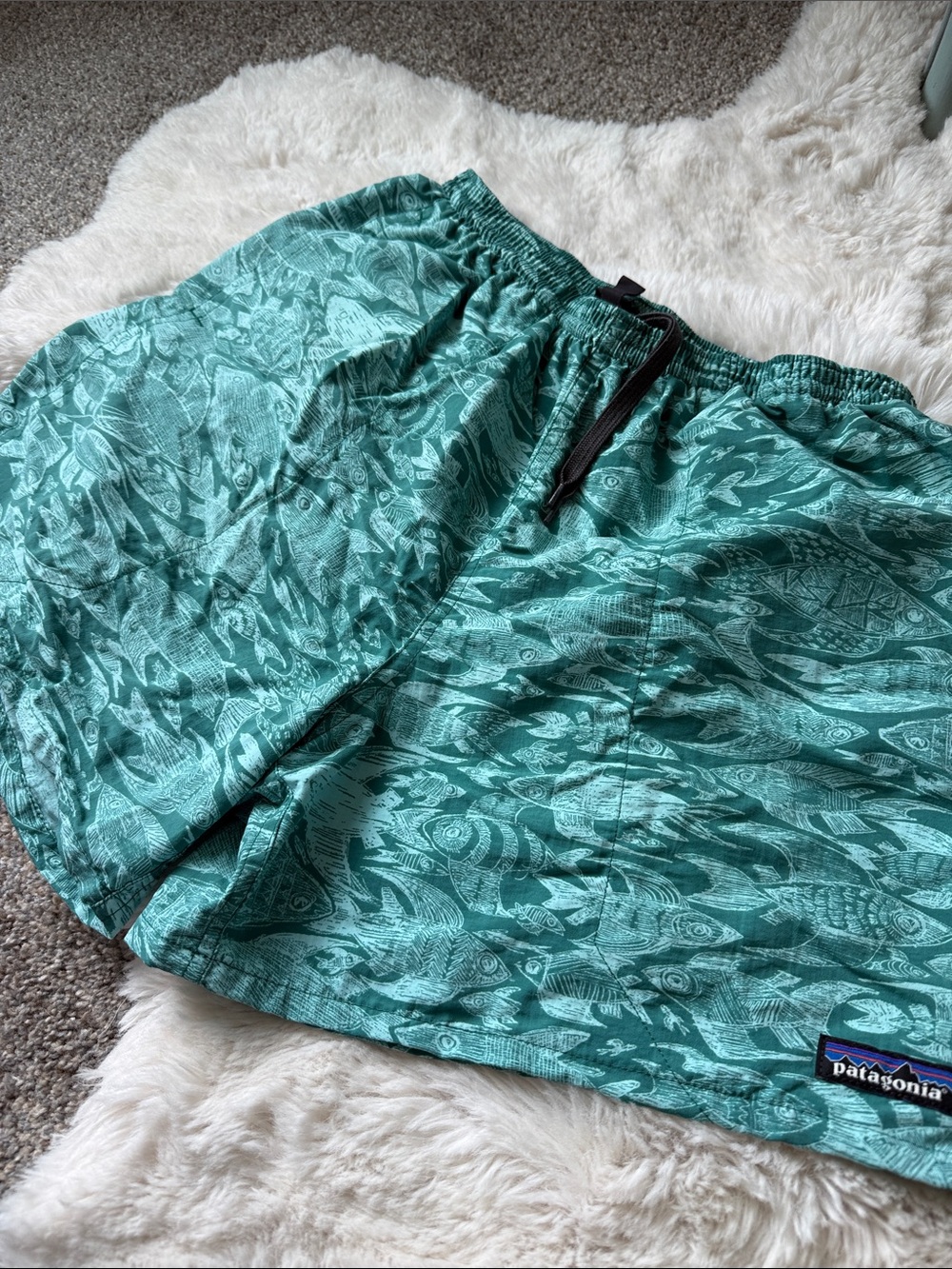 Patagonia Teal Fish-Print Swim Shorts
